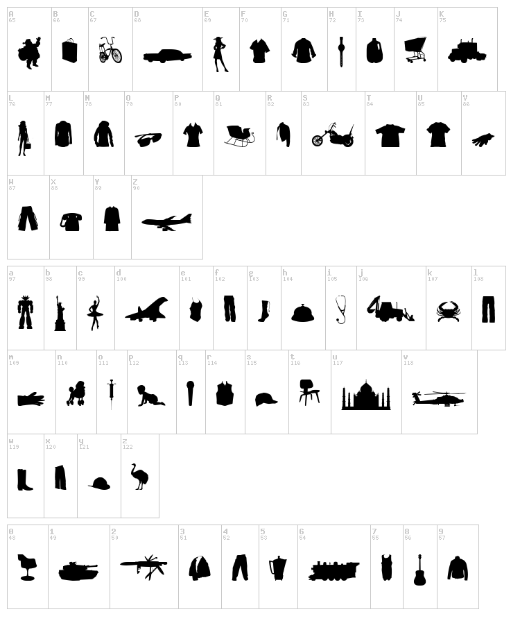 Mixed Silhouettes Free vol 3 font map